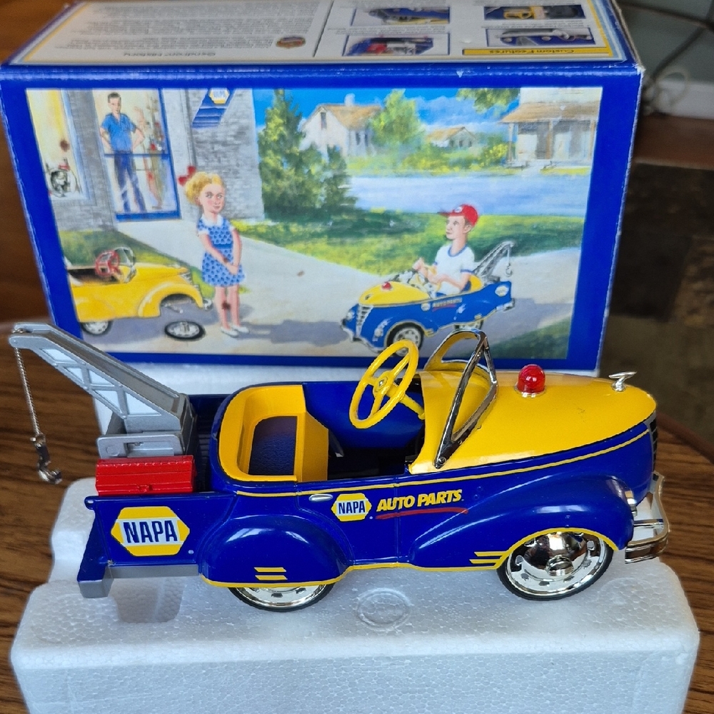 Napa Tow Truck Toy - Blue and Yellow Die Cast Collectable Pedal Cars. New In Box
